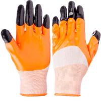 Перчатки нейлон с двойным нитриловым покрытием оранжеквые с черными пальцами N06 /12шт/АПИ Перчатки нейлон с двойным нитриловым покрытием оранжеквые с черными пальцами N06 /12шт/АПИ