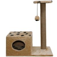 Когтеточка домик с полкой на основании квадратная мех джут беж с игрушкой 37*68*80см/DONBARON Когтеточка домик с полкой на основании квадратная мех джут беж с игрушкой 37*68*80см/DONBARON