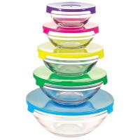 Набор стекл. мисок INSALATO 5шт (150+210+360+510+920мл) с пластиковыми крышками  Набор стекл. мисок INSALATO 5шт (150+210+360+510+920мл) с пластиковыми крышками