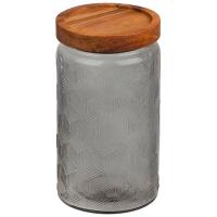 Банка д/сыпуч. прод. 1л Amaretto рельефного стекла крышка дерево 108316 /12шт/Leonord