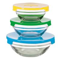 Набор стекл. мисок INSALATO 3шт (360+510+920мл) с пластиковыми крышками  Набор стекл. мисок INSALATO 3шт (360+510+920мл) с пластиковыми крышками