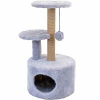 Когтеточка Домик ЧИП круглый с 2-мя полками столбик джут 48*40**65см серый/8346сер/Дарэлл