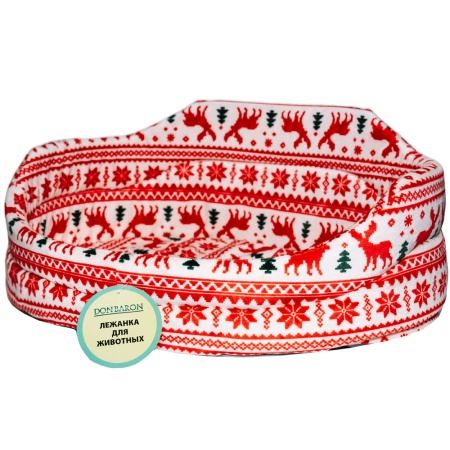 Лежанка овальная стеганая поролоновая  принт мех. РОЖДЕСТВО 42*34*18см/DONBARON Лежанка овальная стеганая поролоновая  принт мех. РОЖДЕСТВО 42*34*18см/DONBARON