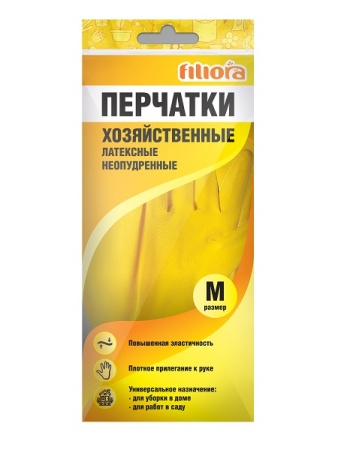 Перчатки хозяйственные латексные неопудренные M желтый 87568 /12шт/ Перчатки хозяйственные латексные неопудренные M желтый 87568 /12шт/