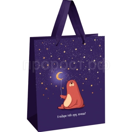 Пакет подарочный 33*42*12см "Я подарю тебе луну" отд. фольгой выб лак мат. ламинация MESHU/Рельеф