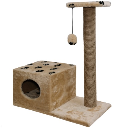 Когтеточка домик с полкой на основании квадратная мех джут беж с игрушкой 37*68*80см/DONBARON Когтеточка домик с полкой на основании квадратная мех джут беж с игрушкой 37*68*80см/DONBARON