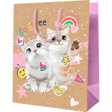 Пакет подарочный 26*32*12см "Милые котята"  крафт MESHU/MS_52269/Рельеф Пакет подарочный 26*32*12см "Милые котята"  крафт MESHU/MS_52269/Рельеф