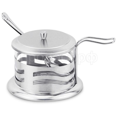 Сахарница DOLCE 250мл стекл. в корпусе из нерж стали, с крышкой и ложечкой  Сахарница DOLCE 250мл стекл. в корпусе из нерж стали, с крышкой и ложечкой