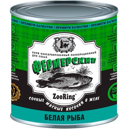 Собаки ZooRing д/всех пород собак фермерские кусочки в желе белая рыба ж/б 850гр/6шт/521063 ЧЗ Собаки ZooRing д/всех пород собак фермерские кусочки в желе белая рыба ж/б 850гр/6шт/521063 ЧЗ