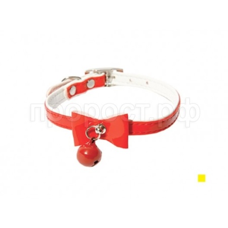 Ошейник синтетик 10мм двойной прошитый с бантом и бубенчиком красный 30см/00210107-02