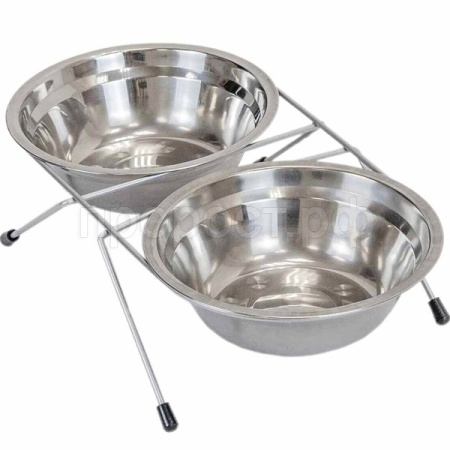 Миска двойная напольная ЭКО металл 2*1л хром/1313хром/Дарэлл