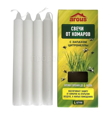 Свеча от комаров ARGUS 4шт длинные (цитронелла)  Свеча от комаров ARGUS 4шт длинные (цитронелла)